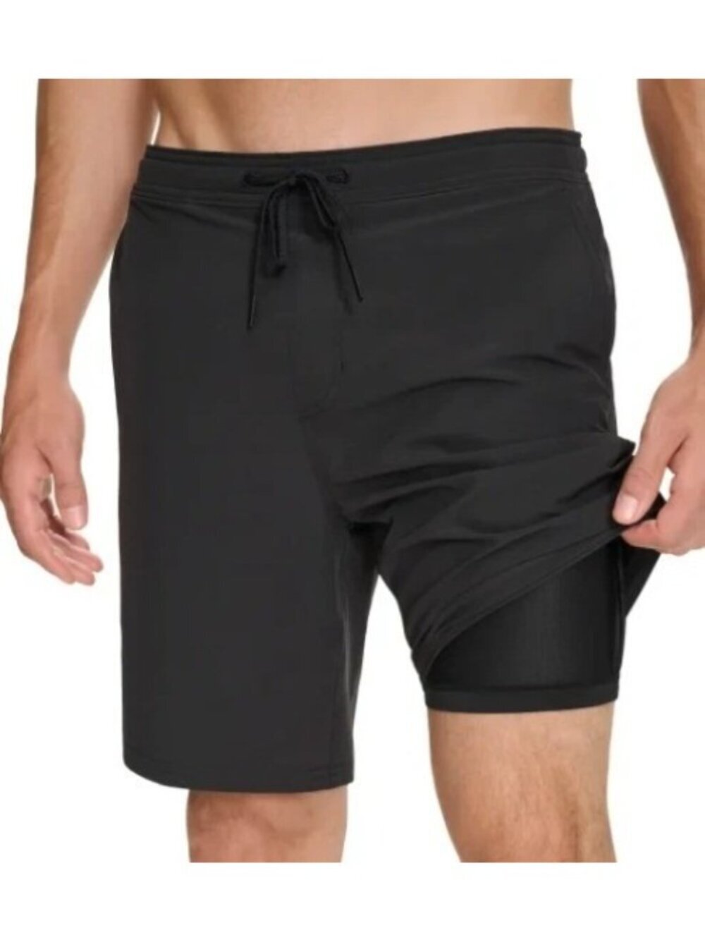 NWT Kirkland Signature Men's M Black Swim Shorts With Stretch Fabric Comfort - Picture 3 of 11